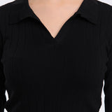 Siyah Uzun Kollu Polo Kadın Gömlek